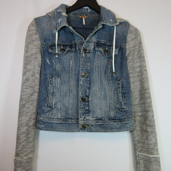 Free People Jackets & Blazers - Free People Hooded Denim Sweatshirt Jean Jacket